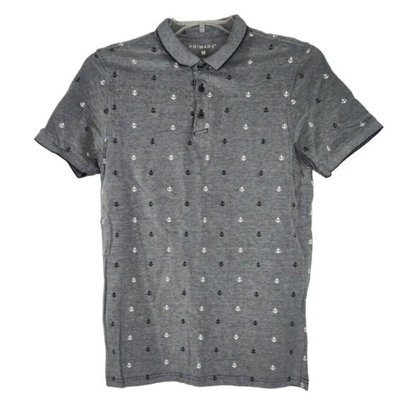 Primark Other - Primark Polo Shirt Collared Men Size M Blue Nautical Anchors Short Sleeve